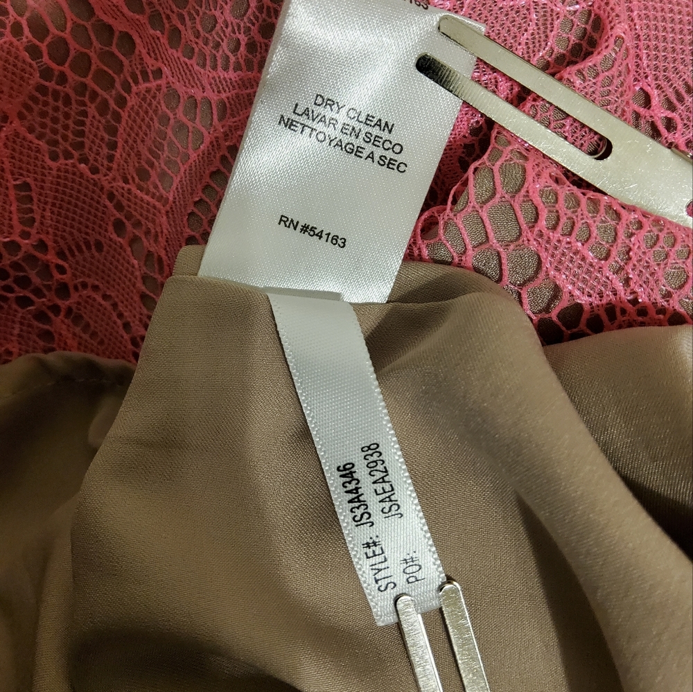 JESSICA SIMPSON PINK LACE TAN LINED FIT & FLARE SLEEVELESS SCOOP NECK SIZE 4 - Picture 10 of 10